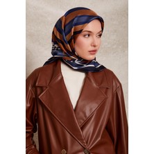 Levidor Lacivert Kare Desenli Twill Ipek EŞARP-0920