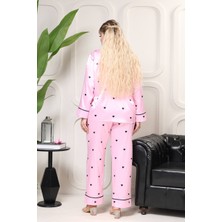 Lucinda Homewear Büyük Beden Pembe Saten Pijama Takımı