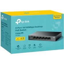 Tp-Lınk LS106LP 4 Port 10/100 + 2 Port RJ45 Uplınk 41W 250 Metre Poe Mesafe Metal Kasa Swıtch