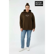 Superlife Kadın Büyük Beden Kapşonlu Rahat Kalıp Hoodie – Milano Italia Baskılı Sweatshırt SPR26BSWK967