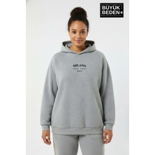 Superlife Kadın Büyük Beden Kapşonlu Rahat Kalıp Hoodie – Milano Italia Baskılı Sweatshırt SPR26BSWK967