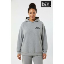Superlife Kadın Büyük Beden Rahat Kalıp Hoodie -Unified Baskılı Kapüşonlu Sweatshirt SPR26BSWK968