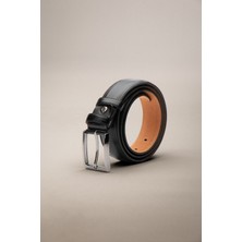 Zeki Özer Erkek Siyah Dikişli Hakiki Deri Kemer 3,5 cm