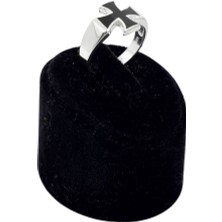 Oya Silver Siyah Mineli Gümüş Haç Erkek Yüzük