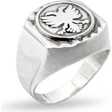 Oya Silver Cilalı Çift Başlı Kartal Gümüş Erkek Yüzük