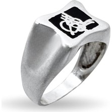 Oya Silver Mineli Osmanlı Tuğralı Cilalı Erkek Retro Gümüş Yüzük