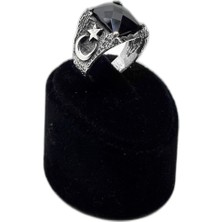 Oya Silver Ay Yıldız Motifli Kesme Oniks Gümüş Erkek Yüzük