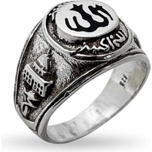 Oya Silver Camii Motifli Allah Yazılı Gümüş Erkek Yüzük