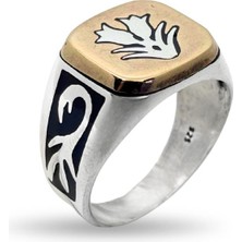 Oya Silver Kalemli Lale Detaylı Gümüş Erkek Yüzük