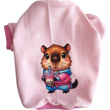 Kedi Köpek Kıyafeti Pembe Sincap Baskılı Ince Sweatshirt