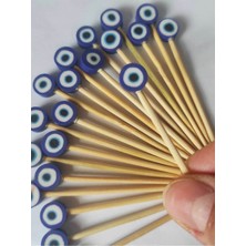 100 Adet Dekoratif Lacivert Fimo Nazar Boncuklu Kokteyl Kürdanı 6,5 Cm-Nazarboncuklu Sünnet Kürdanı