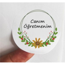 24 Adet 4 cm Sarı Canım Öğretmenim Baskılı Yuvarlak Mat Etiket Sticker-1