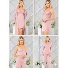 Miss Ayza Bayan Penye 6'lı  Kısa Gecelik & Sabahlık Takım