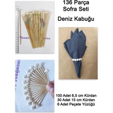 136 Parça Deniz Kabuğu Inci Boncuklu Sofra Seti:uzun Kürdan Kısa Kürdan Peçete Halkası-Krem Inci 8 mm