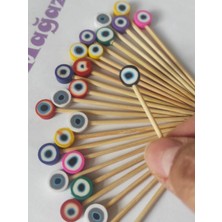 100 Adet Dekoratif Renkli Fimo Nazar Boncuklu Sunum Kürdanı 6,5 cm - Nazarboncuklu Pasta Kürdanı