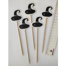 15 cm Uzun Kürdan-30 Adet Dekoratif Karton Cadı Şapkası Şeklinde Cadılar Bayramı Kürdanı - Halloween