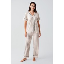 Artış Collection Kısa Kollu Çizgili Düğmeli Esnek Viskoz Pijama Takım 17214
