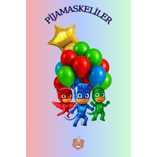 Zayna's Pijamaskeliler Temalı Karakter Baskılı 3lü Folyo Balon Seti Yıldızlı