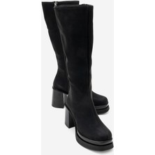 Luvi Carm Siyah Nubuk Platform Topuklu Kadın Çizme