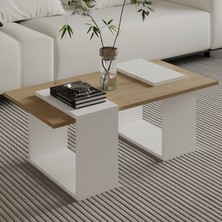 İnarch Dizayn Matris Modern Orta Sehpa – Geometrik Tasarım ve Şık Detaylar, Beyaz/Safir Meşe