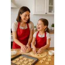 Lessa Home Anne Kız Mutfak Önlüğü Sıvı Geçirmez Şef Önlüğü Cepli Barista Mutfak Önlüğü Kırmızı