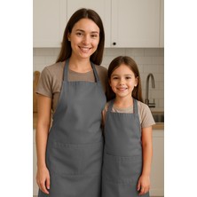 Lessa Home Anne Kız Mutfak Önlüğü Sıvı Geçirmez Şef Önlüğü Cepli Barista Mutfak Önlüğü Gri