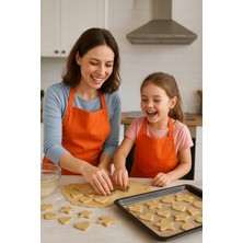 Lessa Home Anne Kız Mutfak Önlüğü Sıvı Geçirmez Şef Önlüğü Cepli Barista Mutfak Önlüğü Turuncu