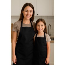 Lessa Home Anne Kız Mutfak Önlüğü Sıvı Geçirmez Şef Önlüğü Cepli Barista Mutfak Önlüğü Siyah