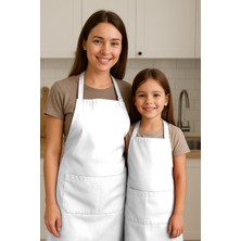 Lessa Home Anne Kız Mutfak Önlüğü Sıvı Geçirmez Şef Önlüğü Cepli Barista Mutfak Önlüğü Beyaz