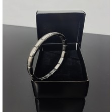 Vitrin Accessories Çelik Bileklik Ince Italyan Charm Model Unisex Erkek Kadın 3 mm 18 cm Ortası Gümüş Kenarı Siyah
