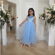 Robası Simli Uzun Kız Çocuk Abiye Elbise