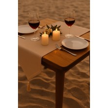 Ces Store Lüks Runner Masa Örtüsü Rustik Şık Püsküllü Dekoratif Masa Örtüsü 35X150 cm