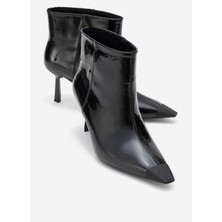 Luvi Rassel Siyah Rugan Mat Burunlu Kadın Ince Topuklu Bot