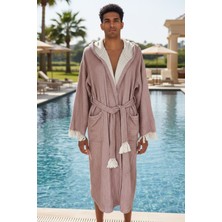 Ces Store Bohem Kapüşonlu 4 Kat Müslin Organik Unisex Bornoz, Gül Kurusu