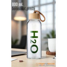 Skygo Cam Matara - 800 Ml Bambu Kapaklı Borosilikat Cam Matara - Ofis Matarası