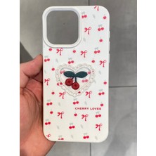 Iphone 15 Pro Max Uyumlu Nakış Işlemeli Kiraz Desenli Kılıf Kiraz Figürlü Örgü Telefon Kılıfı