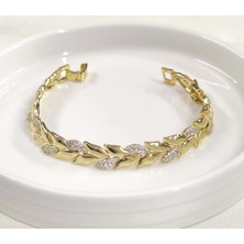 Xuping Özel Seri Gömme Taşlı Yaprak Bileklik Gold