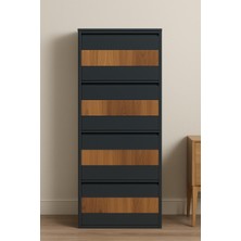 Moemi 4'lü Antrasit Metal Ayakkabılık Ahşap Ceviz Kaplamalı