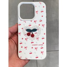 Iphone 15 Pro Uyumlu Nakış Işlemeli Kiraz Desenli Kılıf Kiraz Figürlü Örgü Telefon Kılıfı