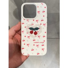 Iphone 16 Pro Uyumlu Nakış Işlemeli Kiraz Desenli Kılıf Kiraz Figürlü Örgü Telefon Kılıfı