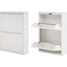 Moemi 2 Kapaklı Raflı Ayakkabılık Beyaz Metal Ayakkabılık