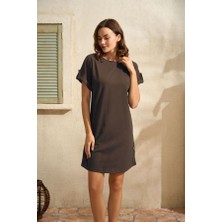 Aria's Closet Günlük Kısa Kol Bisiklet Yaka Cotton Düz Yazlık Kısa Kahve Pijama Takımı AX20665