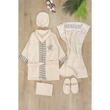 Sitilin Erkek Bebek Işemeli Lüks Bornoz Takımı  Havlu Seti % 100 Pamuk Kumaş 0- 2 Yaş STL7126