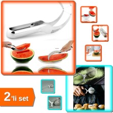 Hereveoyuncak Karpuz Kavun Dilimleme Bıçağı + Pratik Paslanmaz Çelik Pudra Şekeri Eleği Süzgeç - 2li Set R1A7S9