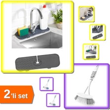 Hereveoyuncak Esnek Musluk Lavabo Su Tutucu Bulaşık Sünger Matı + Softon Lavabo Temizlik Fırçası - 2li Set D0E9U3