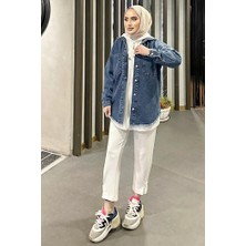 DoQun Koyu Mavi Kar Yıkama Püskül Detay Kot Ceket Oversize