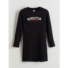 Lc Waikiki Yeni Sezon Bisiklet Yaka Manhattan Baskılı Kız Çocuk Elbise