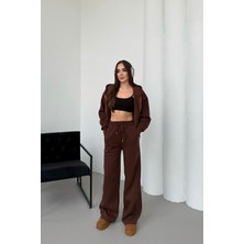 Mezka Kadın Çift Fermuar Detaylı Kapüşonlu Kışlık Şardonlu Oversize Eşofman Takımı