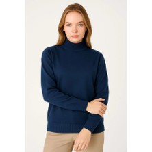 Arben Boutique Yarım Boğaz Triko Kazak Yumuşak Dokulu Pamuklu Ince Dokuma, Uzun Kollu Rahat Regular Kalıp - Lacivert