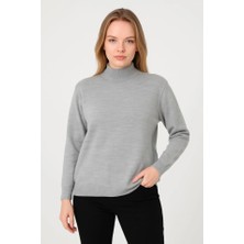 Gökyüzü Moda Yarım Boğaz Triko Kazak Yumuşak Dokulu Pamuklu Ince Dokuma, Uzun Kollu Rahat Regular Kalıp - Gri